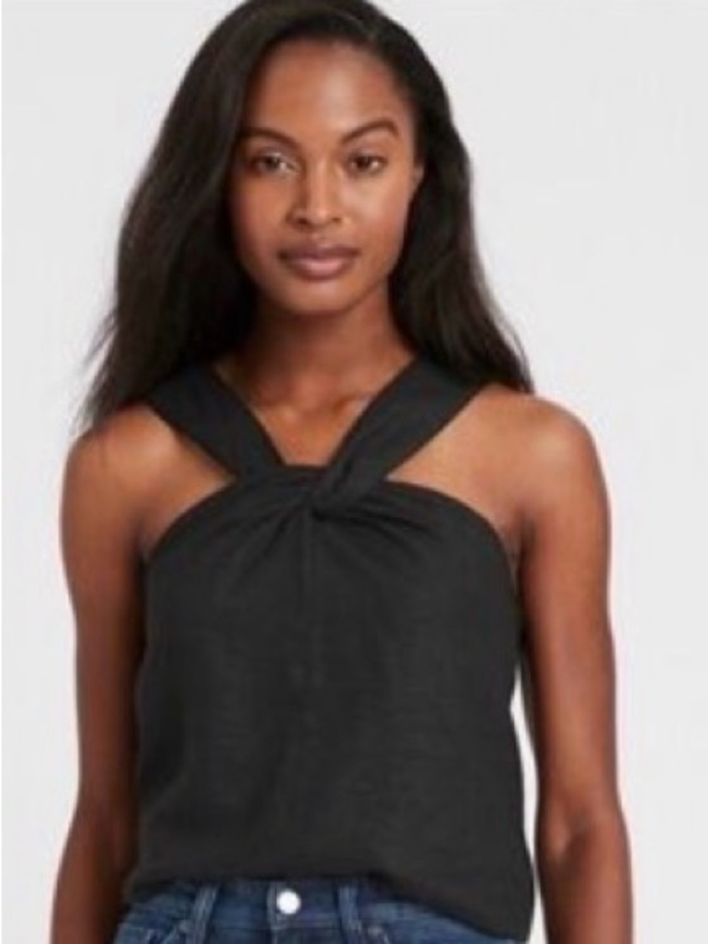 Banana Republic Black Twist-Back Strap Linen Top